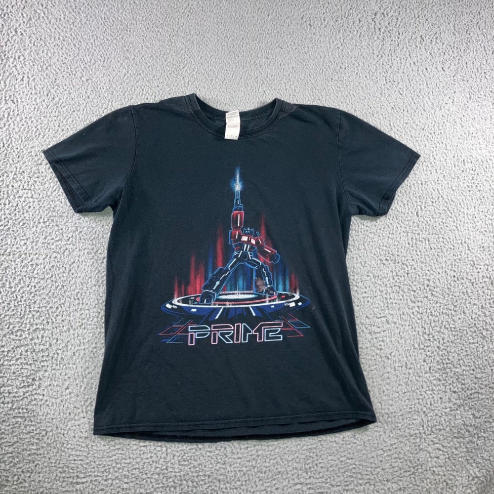 VTG Gildan Transformers Optimus Prime T-Shirt Menโ M Black Graphic Tee Bleached